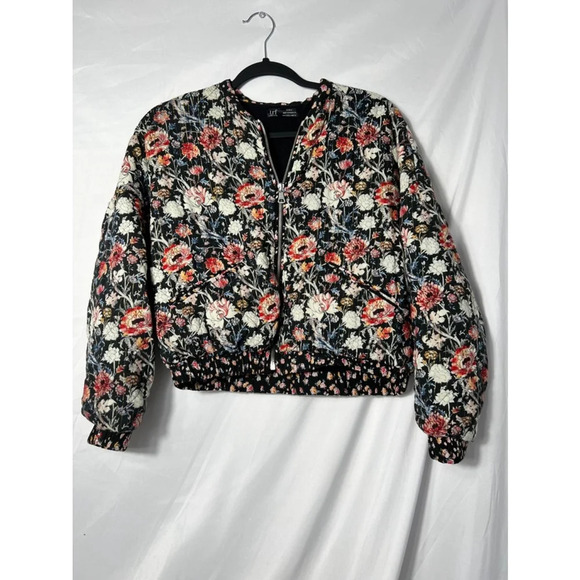 Zara TRF Black Floral Print Bomber Zip Jacket -‎ Size S - Picture 1 of 5